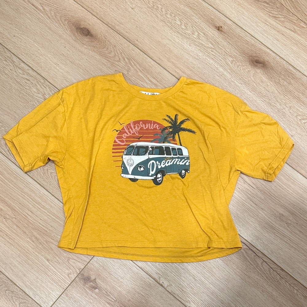 Yellow Crop Top with Graphic Print